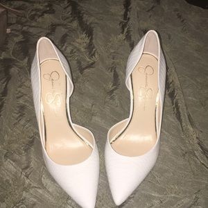 Jessica Simpson white Claudette heels